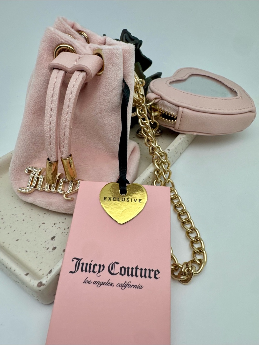 Juicy Couture Pink Detachable Keychain Pouch Heart Mirror Charm Gold
Chain NWT